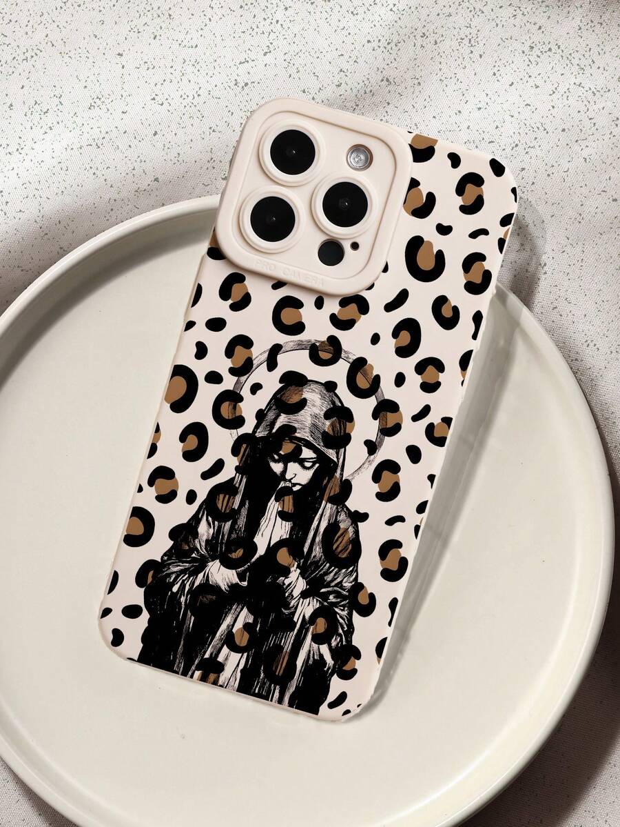 Funda de silicona líquida para teléfono móvil con estampado de leopardo y diseño de Virgen María, protección de Body completo, a prueba de golpes y caídas, de goma suave TPU, compatible con iPhone/Galaxy - Multicolor - Ver 1