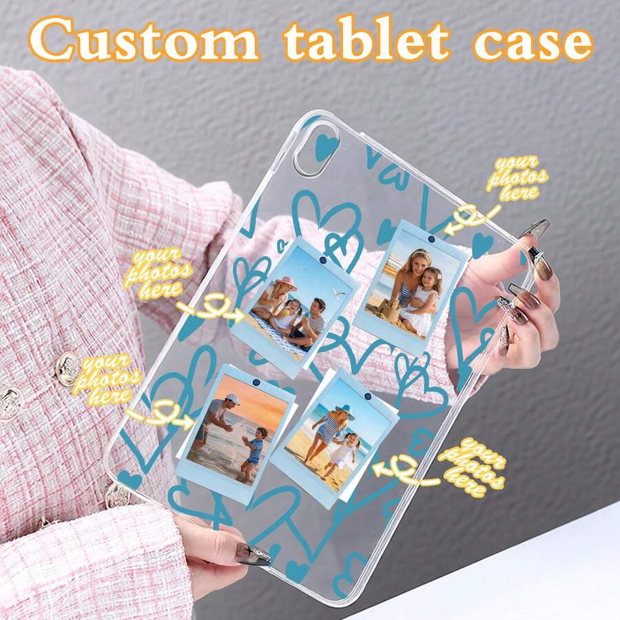 1 chiếc ốp lưng máy tính bảng trong suốt chống sốc tự lắp ráp với họa tiết trái tim xanh và ảnh | Tương thích với iPad Pro/Air. Biến chiếc máy tính bảng của bạn thành nơi lưu giữ kỷ niệm. - Nhiều màu - Xem 1