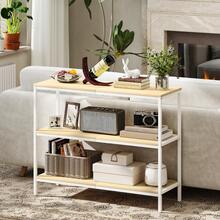 HOMCOM Mesa de Consola Estrecha 101x35x80 cm Consola de Recibidor Mesa de Recibidor Moderna con 3 Estantes Abiertos y Patas de Metal para Pasillo Entrada Salón Dormitorio Natural y Blanco - Marrón - Ver 5