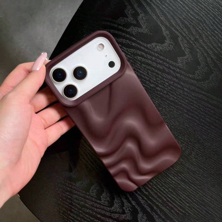1pc Burgundy Minimalist 3D Wavy Pattern Soft Phone Case Compatible With IPhone 17 Pro Max/17/17 Pro, 16 Pro Max/16/16 Pro/16 Plus, 15/15 Pro Max/15 Pro, 11/12/13/14 Pro Max, 11 Pro/11 Pro Max, 12 Pro/12 Pro Max, 13 Pro/13 Pro Max, 14 Pro/14 Pro Max, Elegant Creative Design - Burgundy - View 1