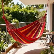 Heavy Duty Woven Rope Hammock, Sturdy Anti-Tipping Design, Suitable For Adults And Children Outdoor Leisure Use, Beautiful Blue-Green Striped, Soft Texture, Perfect For Backyard Napping, Vacation Atmosphere, Outdoor Furniture, Holiday Essential, Gardening, Sensory, Camping Gear - Multicolor - View 12
