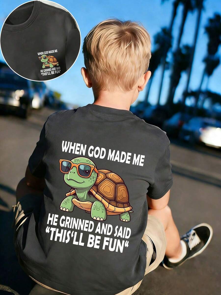 Áo thun ngắn tay cổ tròn in hình ngộ nghĩnh dành cho bé trai tuổi teen, thích hợp mặc mùa hè. - Màu xám đen - Xem 1