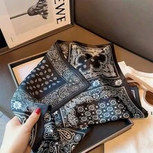 1pc Printed Chiffon Scarf, Lightweight Square Scarf Neck Scarf For Women, For Spring/Autumn, Beach, Holiday, Travel Essential, Holiday - Black - View 3