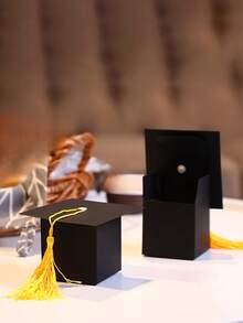 Caja de regalo de dulces con forma de birrete de graduación,Cajas de regalo con birrete de graduación,Caja de regalo de dulces, galletas y chocolate para fiesta de graduación,Cajas de embalaje de regalo de felicitación para graduados con borlas doradas,Decoraciones para ceremonia de graduación,Decoración de escritorio para temporada de graduación - Talla única - Ver 4