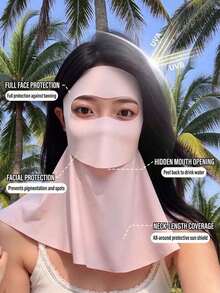 Extended Neck Protection Ice Silk Cooling Sun Protection Face Mask, Full Face And Neck Dual Protection, UPF50+ UV Blocking; Specially Designed For Women, Ice Silk Fabric Breathable And Lightweight, Anti-Fog; Soft, Lightweight And Elastic Fabric, No Pressure Marks When Worn; Adjustable Ear Loops, Comfortable All-Day Wear; Quick-Drying And Sweat-Resistant, Suitable For Driving, Cycling, Gardening, Golf, Hiking, Fishing And Other Outdoor Activities; Breathable And Ventilated Structure, Sun Protection Without Stuffiness; Essential For Outdoor Workers, Travelers And Beach Lovers In Summer; Skin-Friendly And Lightweight, Ideal Choice For Daily Outdoor Sun Protection - Multiple Styles - View 12