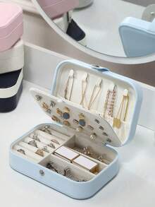 1个旅行首饰收纳盒，多功能防水首饰盒，大容量首饰整理盒，便携式首饰盒，可收纳耳环、戒指、项链、手镯、化妆品，万圣节礼物、圣诞节礼物、生日礼物、女士礼物、旅行必备品、伴娘礼物、返校礼物、卧室装饰 - 淺藍色 - 查看 2