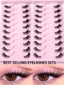 20 Pairs (10 Pairs + 10 Pairs) Semi-Striped Transparent Cat Eye False Eyelashes, Short Soft 3D Faux Mink Natural Makeup Eyelash Extension - Black - View 7
