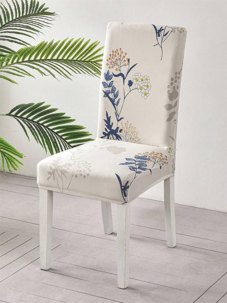 1pc/4pcs/6pcs Chair Cover, Milk Silk Fabric Anti-Slip Elastic Full Wrap Chair Slipcover, Floral Leaf Print Minimalist Colorful, Suitable For All Seasons Spring Summer Autumn Winter - Multicolor - View 1