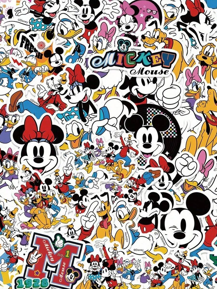 1 Set Of 50pcs Disney Official Cartoon Sticker Set, Disney Animation Character Waterproof Vinyl Stickers, Cute Cartoon Decorative Stickers Suitable For Laptop, Tablet, Skateboard, Luggage, Water Bottle, Scrapbooking, Collectible Gift, Includes Characters Like Stitch, Mickey, Minnie, Winnie The Pooh, Suitable For Christmas, Birthday Party, Fan Merchandise - Disney - View 1