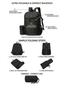 1pc Foldable Lightweight Backpack, Large Capacity Student Bag, Hiking Rucksack, Portable Storage Travel Bag, Dual-Use For Commute & Outdoor, Multiple Colors Available, Suitable For Daily, Campus, Outdoor, Boys & Girls - one-size - View 2