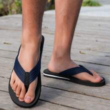 Sandal Jepit Pria, Sol Lembut Anti Selip, Bahan EVA Tahan Aus, Sandal Pantai Luar Ruangan Modis untuk Musim Panas - Biru Tua - View 4
