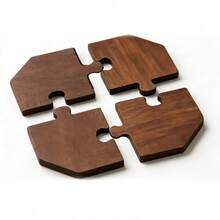 4pcs Retro Brown Wooden Puzzle Coasters, Each Piece Can Be Used Separately As A Trivet, Or Assembled Together As A Mini Tray For Afternoon Tea, Candles, And Other Daily Items, Filled With Thoughtful Design And Surprise. - 4-piece Set - View 6