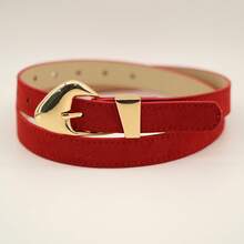 3/2/1pc Pack Women's Suede Belt Set Minimalist Design With Vintage Gold/Silver Buckle Icy Blue Tomato Red Lime Sorbet Blush Pink Belts For Summer And Holidays - A - View 17