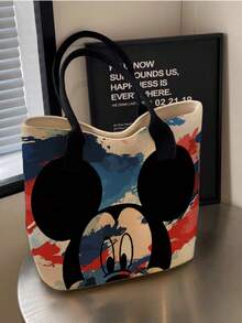 1pc Disney Mickey Mouse Shoulder Bag, Minnie Mouse Canvas Tote Bag, New Cartoon Theme Canvas Bag, Creative Anime Style, Cute Cartoon, Large Capacity Shoulder Bag, Perfect Birthday/Party Gift, Super Spacious Shoulder Tote, Shopping Bag, Travel Bag, Beach Bag, Laptop Bag, Laptop Case, School Handbag, Stationery Storage, Girls Backpack, Canvas Bag - Multicolor - View 7
