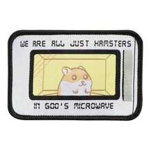 RHUAGYP 1个趣味微波炉仓鼠刺绣布贴“我们都是上帝微波炉里的仓鼠”语录熨烫贴片，表情包徽章 - 多色 - 查看 3