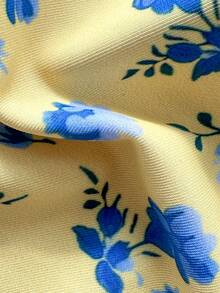 2pcs Retro Floral Colorblock Plaid Print Bikini Swimwear, Suitable For Beach, Pool, Cruise, Party In Spring And Summer Vacation - Yellow Background With Floral Pattern and Blue and White Checkered Pattern - View 6