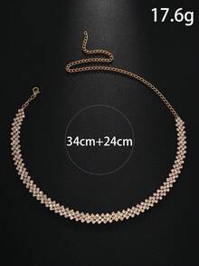 1pc Fashionable Gold Rhombus Crystal Necklace, Multi-Layer Diamond Chain Necklace For Women, Everyday Wear - Gold - View 6