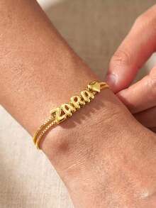 Customized 26 Letter Stainless Steel Box Chain 3D Balloon Bubble Letter Bracelet, Bohemian Style Suitable For Women's Daily Wear, Minimalist, Valentine's Day, Mother's Day, Christmas Gift - Gold - View 4