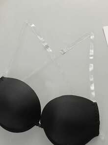 2pcs Women's Solid Color Bras, With Straps And Strapless, Non-Padded Cups - Black - View 6