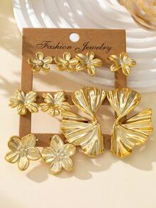 10 pezzi Set di orecchini alla moda a fiore, placcati in oro spesso ipoallergenici resistenti ai raggi UV, eleganti per uso quotidiano, feste, regali per fidanzate e madri - Dorato - Visualizzare 5