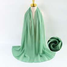 1pc Women's Solid Color Chiffon Scarf, Minimalist Elegant Hijab Scarf - Mint Green - View 5