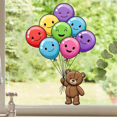 1张可爱泰迪熊气球图案乙烯基贴纸 - 适用于汽车、摩托车、卡车、窗户等 - 为保险杠、厕所、墙壁增添趣味 - 独特的汽车外观装饰礼物，适合艺术爱好者