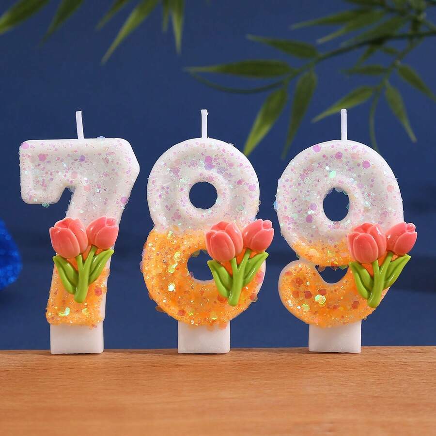 Bánh Tulip - Món tráng miệng - Nến số sinh nhật tự làm thủ công bằng sáp, sáng tạo, dành cho bé từ 0-9 tuổi. - nhiều màu - Xem 1