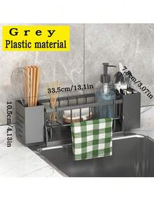 1pc Multi-Functional Kitchen Sink Caddy - Grey/Black, Sponge Holder, Scrubbing Brush Rack, Storage Organizer - Multicolor - View 14