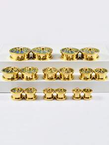 1个不锈钢太阳/星星耳塞扩耳器金色白色闪光膜贝壳耳扩耳环扩耳器螺丝穿刺饰品 - 如圖 - 查看 3