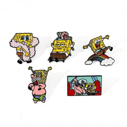 SpongeBob SquarePants 1/5 Pcs Creative Cartoon Brooch Set Noblewoman SquarePants Enamel Pin Backpack Clothing Jewelry Metal Badge Accessories Gifts