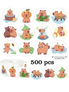 500 piezas de pegatinas de dibujos de capibara relajado, 12 patrones de dibujos animados, 1 pulgada redonda, adecuado para diario, cuaderno, sobre, regalo, suministros escolares y de oficina, decoración DIY, pegatina de dibujos animados, pegatina impermeable de PVC - capibaras tranquilas - Ver 7