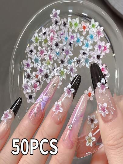 50 Spring Day Glazed Five-Petal Flower Nail Art Decorations Fresh Ice Transparent Three-Dimensional Lily Resin Nail Decorations - Nail Decoration Additions, Nail Art Supplies