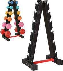 Barbell Rack, Dumbbell Stand, Weight Rack, 6-Tier Dumbbell Rack For Home Gym Up To 300kg - Red and Black - View 1