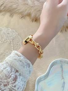 1pc Gold Square Bracelet Women's Quartz Watch Exquisite Compact And Fashionable Suitable For Daily Matching Birthday/Graduation Gifts Casual - Gold - View 5