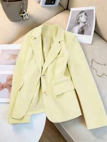 Fashionable Versatile Solid Color High-End Business Suit Jacket Spring - Light Yellow - View 5