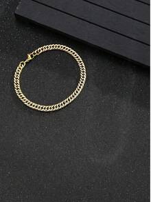 1pc Fashionable Gold Stainless Steel Chain Bracelet, Street Hip-Hop Style Jewelry Gift For Family And Friends - Gold - View 3