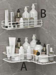 1pc Bathroom Shelf, Shower Caddy, Triangle Bathroom Kitchen Storage Rack, No Drilling Bathroom Storage Shelf - White - View 5