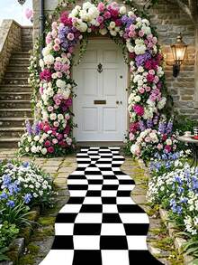 1pc 60*300cm Racing Theme Carpet, Black And White Checkered Racing Track Rug, Racing Theme Party Game Mat, Sports Theme Party Decor, Perfect For Racing Party Track Background, Car Enthusiasts And Go-Kart Events, Birthday Party Supplies, Home Decor, Racing Track Carpet, Living Room Bathroom Decorative Mat - Black and White Plaid - View 3
