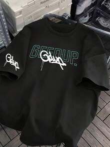 Áo thun nam in chữ kiểu dáng thường ngày, áo đôi cổ tròn tay ngắn, thích hợp cho mùa xuân/hè, ngày Valentine. - màu đen - Xem 9