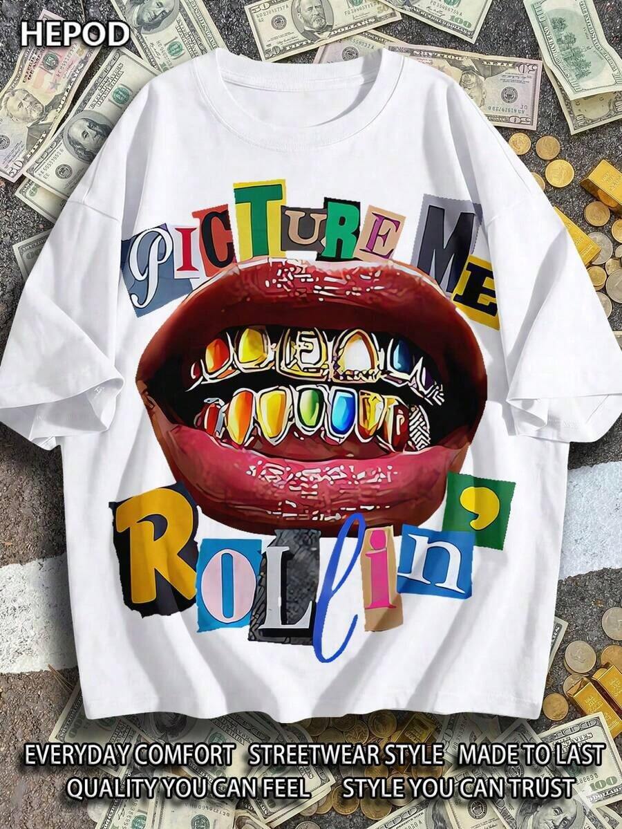 PICTURE ME ROLEIN, Street Wear, Y2K, (Cotton Streetwear T-Shirt) Men's Graphic Tees, Round Neck, Loose Fit, Fall & Holiday Travel, Unisex, Goth & Y2K - 白色 - 查看 1