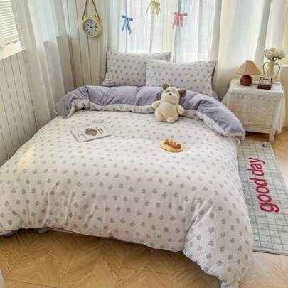 3 PiecesFrench Floral Duvet Cover Set, Includes 1*Duvet Cover + 2*Pillowcases, Light Purple Reversible Duvet Cover With 2 Printed Pillowcases, Zipper Design, Vintage Leaf Pattern Bedding Set, Soft & Breathable For All Seasons