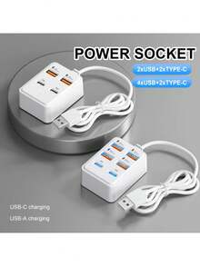 Estación de carga USB de alta velocidad de 4/6 puertos, adecuada para carga rápida de portátil/tableta/múltiples dispositivos, compatible con teléfono, convertidor de energía de RV, cargador de pared de escritorio, distribución de energía inteligente de doble esencial para viajes - Multicolor - Ver 2