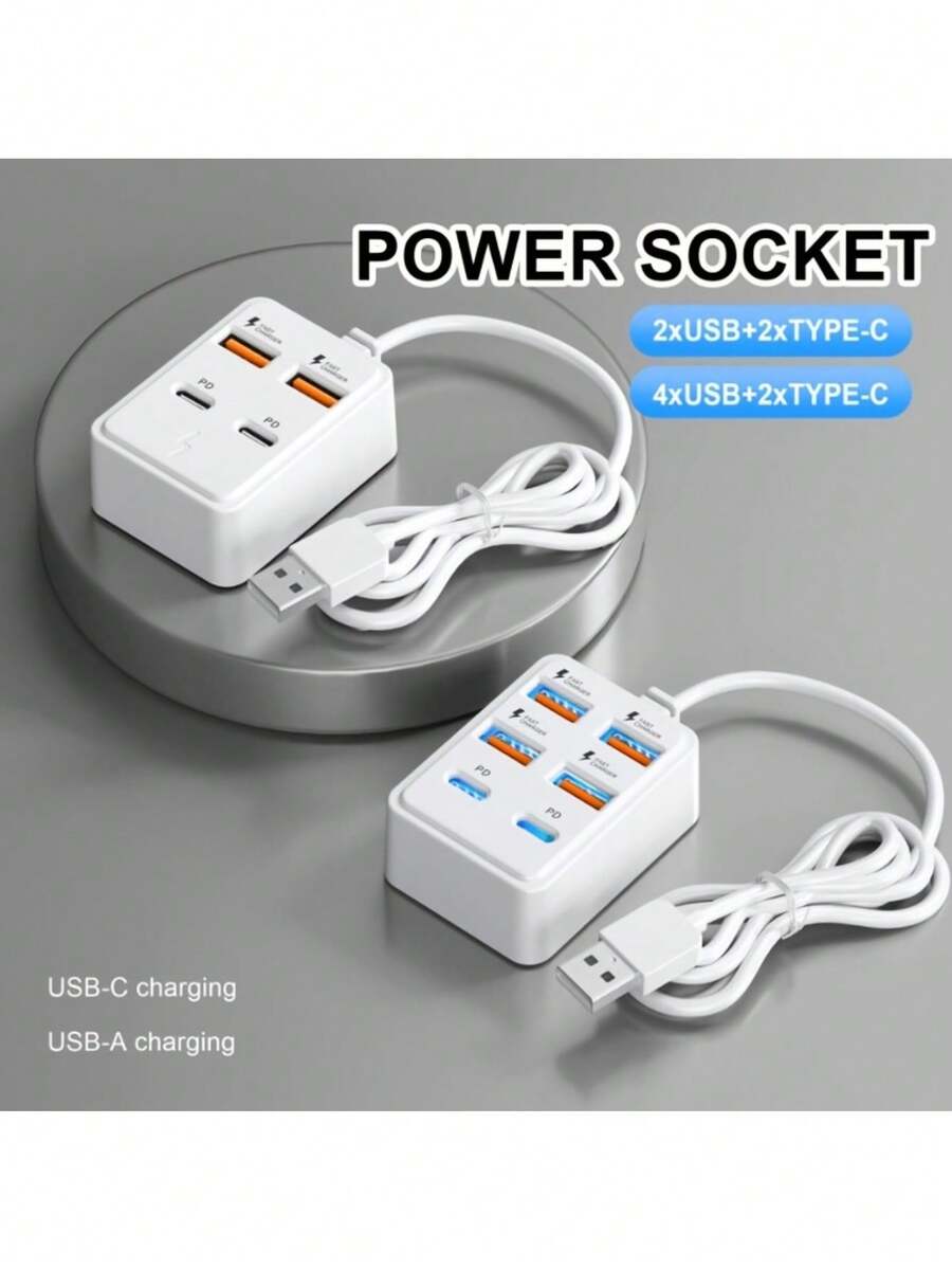 Estación de carga USB de alta velocidad de 4/6 puertos, adecuada para carga rápida de portátil/tableta/múltiples dispositivos, compatible con teléfono, convertidor de energía de RV, cargador de pared de escritorio, distribución de energía inteligente de doble esencial para viajes