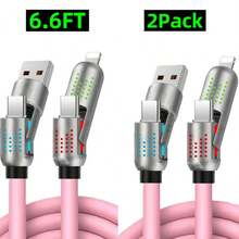 [Buy 1 Get 1 Free] 4 In 1 USB Charging Cable 6.6ft – 240W Max Fast Charging, USB A/Type C/Lightning With Breathing Light, For IPhone,Laptop - View 12