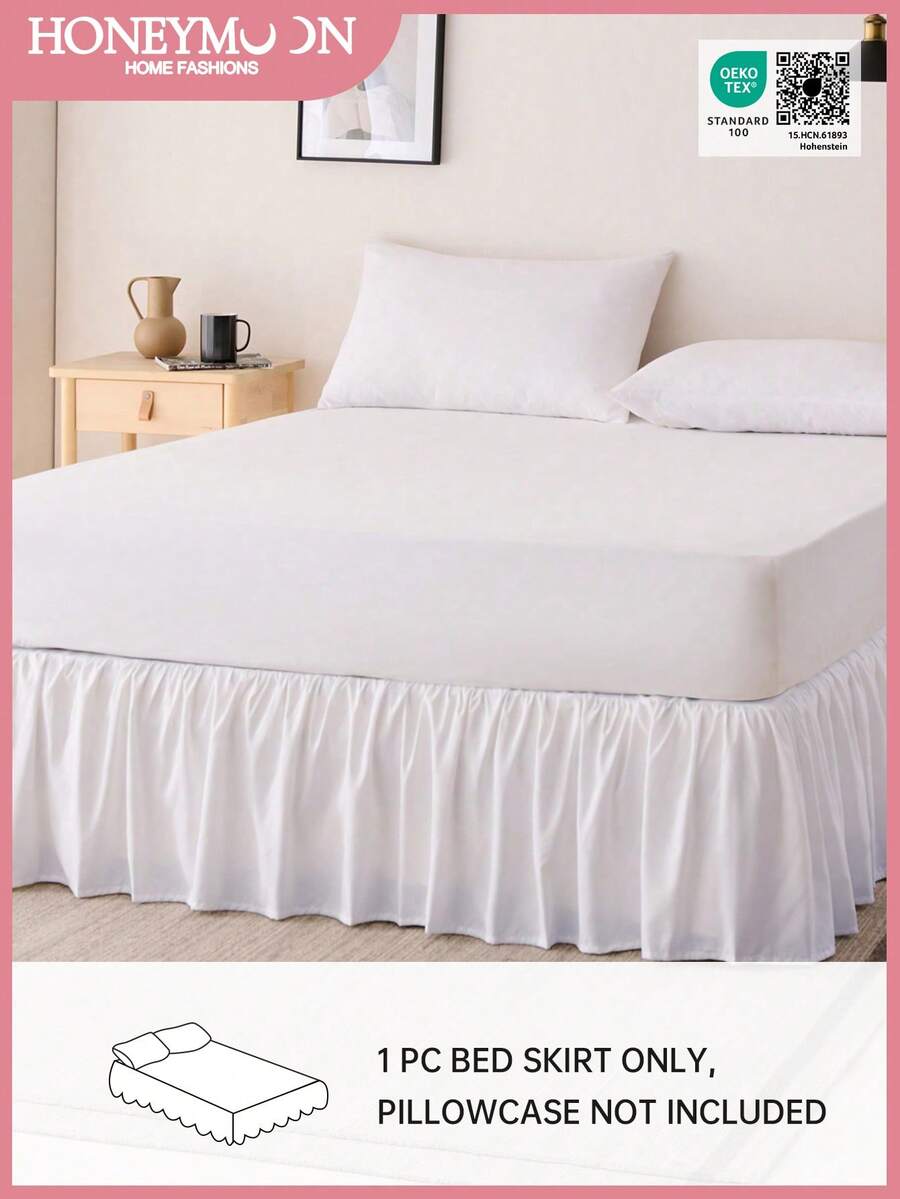 1 pieza Falda de cama con volantes de menta básica y ligera, estilo clásico, suave y de moda, 100% tela de microfibra, caída de 15 pulgadas, blanco. Adecuado para ropa de cama del hogar, dormitorio, certificado Oeko-Tex. - Blanco - Ver 1