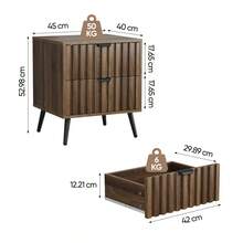 Modern Bedside Table/Side Table Made Of Solid Wood, With Recessed Design And Two Drawers, Suitable For Bedrooms, Hallways, Living Rooms And Children's Rooms, Walnut, 45 X 40 X 53 Cm, 1 Piece - 核桃 - 查看 5