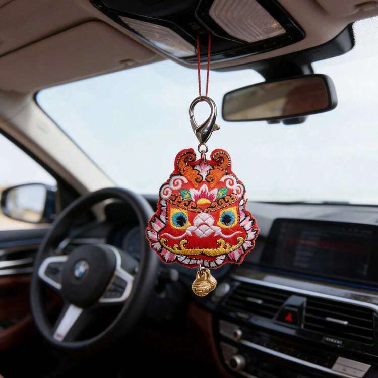 中国风龙形钥匙扣，精美手工刺绣吊坠，传统吉祥工艺品，宠物项圈配件，汽车装饰，猫狗礼物，防丢身份牌，节日礼物 - 紅色刺繡龍 - 查看 9
