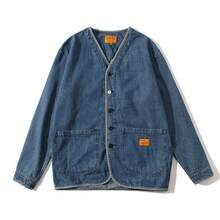 Retro Workwear Denim Jacket Cardigan Top Taoist Robe Loose Jacket Cotton - Light Blue - View 4