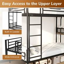 GOFLAME Metal Bunk Bed With Desk, Single Over Single Loft Bed With Wooden Tabletop & Shelf, Safety Guardrail & Ladders, No Box Spring Needed, Space Saving Bed For Apartments, Small Spac - Black - View 5
