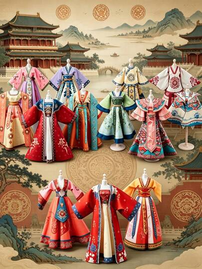 3pcs Or 5pcs Children's Tang Dynasty/Dunhuang Costume DIY Sewing Craft Set, Exploring Chinese Culture, Perfect Gift For 6-8 Years Old Kids